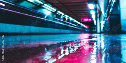 realistic underground subway station background with wet floors futuristic metro interior wi 