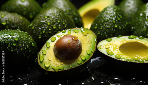 Macro texture of avocados, in graflex speed graphic style, photo