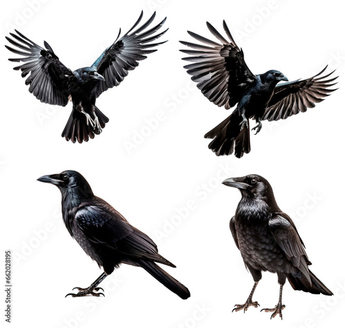 Set of Crows (Flying, Standing side, standing 3/4) © ZipArt