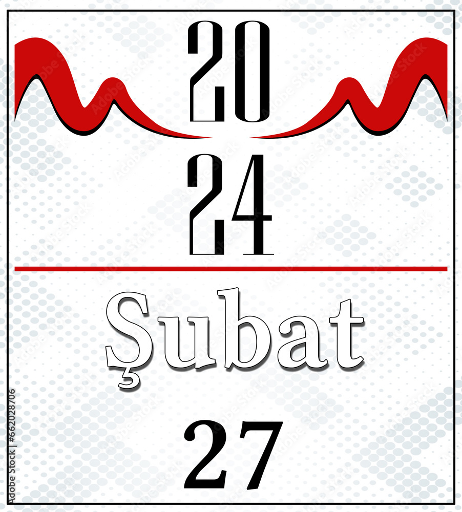 Fototapeta premium Fabruary Calender 2024, Red and Gray Background