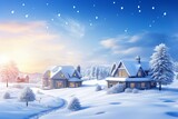 Snowy homes in a winter background with the year 2019. Generative AI
