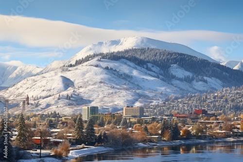 Sunny winter day capturing Mount Paul and Kamloops downtown. Generative AI photo