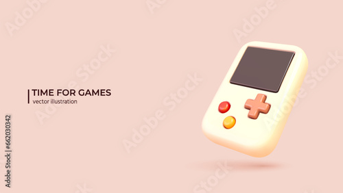 eSport or cyber sport concept. Realistic 3d design of Game console, Trophy Cup and hit target. 3D Vector illustration in cartoon minimal style.