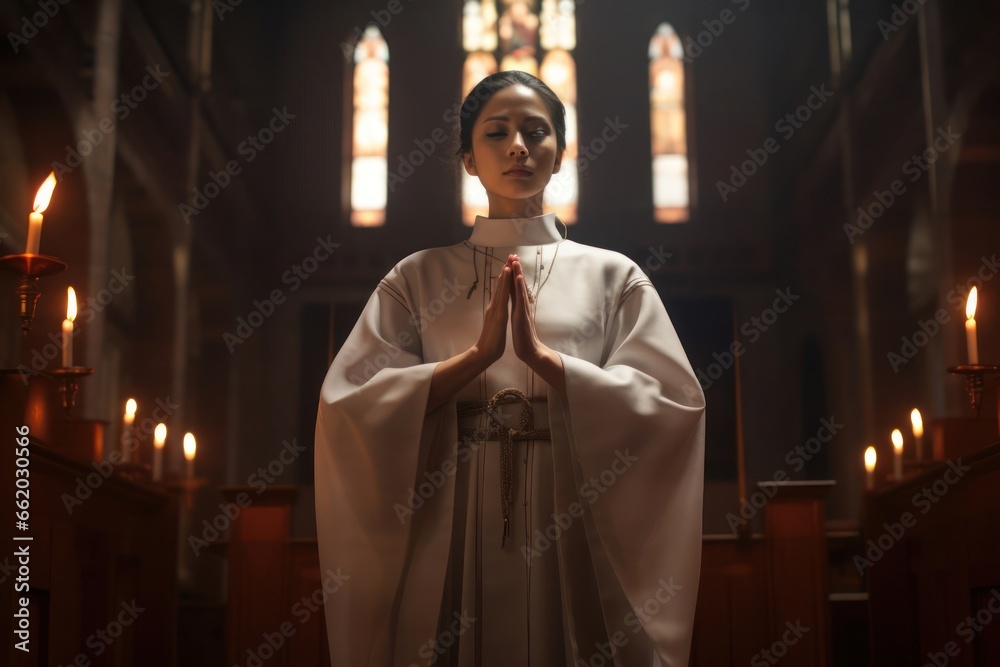Asian Female Priest Employee Professional Backdrop Generative AI Asian Female Priest Employee Professional Backdrop Generative AI