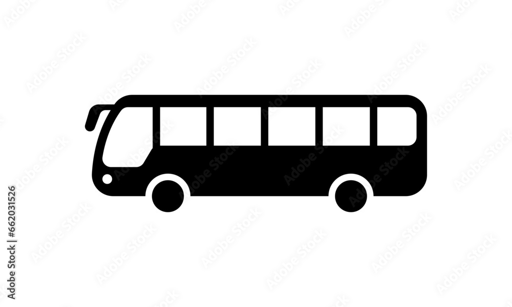 Bus icon. Black tour bus from side icon, illustration. Bus icon. Black tour bus from side icon, illustration.
