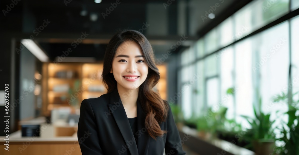 Asian Woman Receptionist Employment Professional Setting Generative AI
