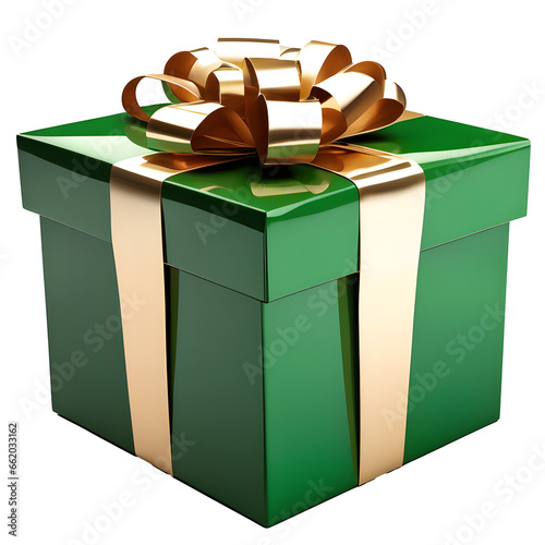 green gift box with ribbon isolated on transparent background