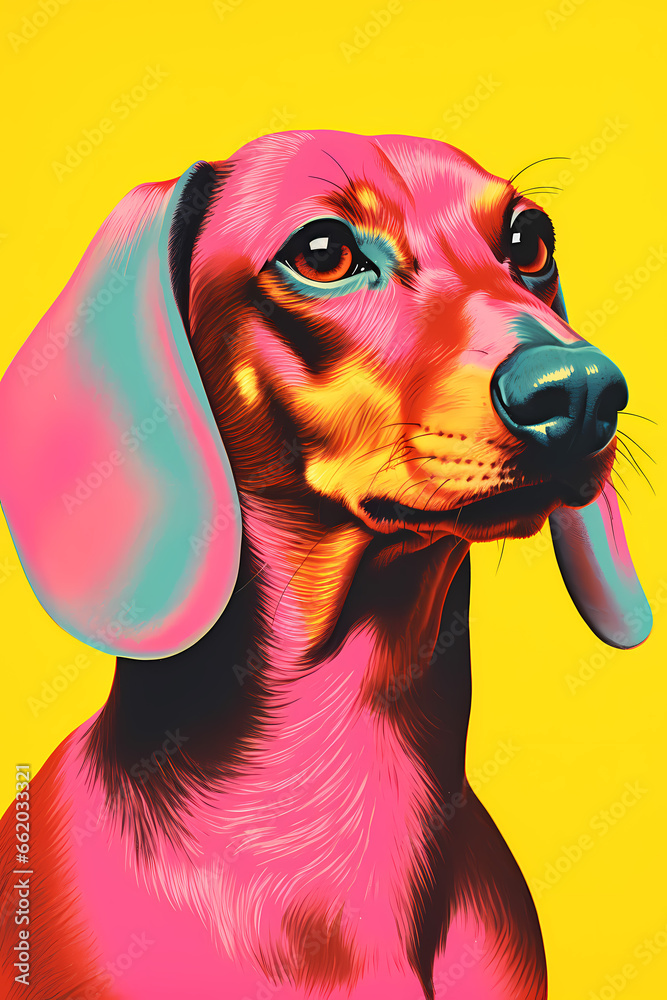 Artistic image of a dog, colorful and modern poster