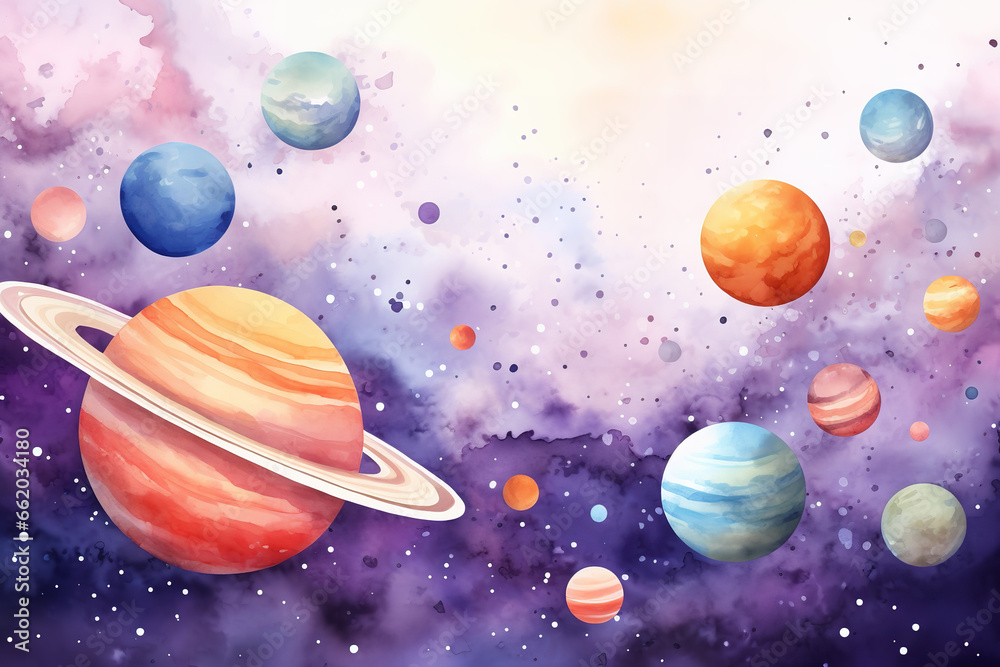 cute watercolor planets in space background cute watercolor planets in space background
