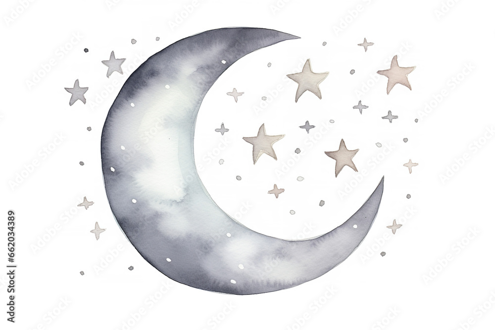 Naklejka premium simple moon, watercolor, cartoon style, neutral colors, nursery, white background