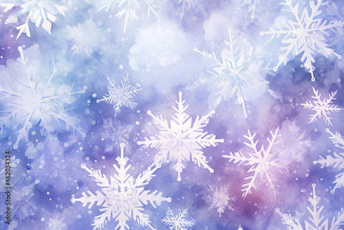 Seamless pattern of delicate snowflakes, painted with iridescent watercolors