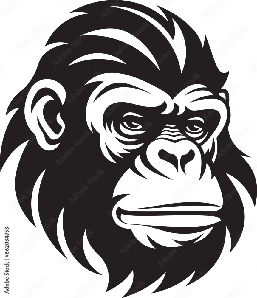 Noir Beauty Takes Flight Chimpanzee Symbol Elegance in the Jungle Black Vector Ape Emblem