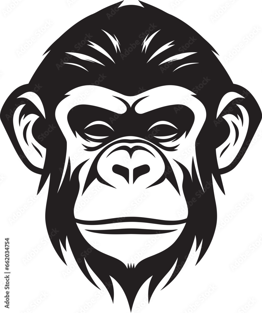 The Art of Wildlife Black Chimpanzee Emblem Graceful Majesty Ape Icon in Black