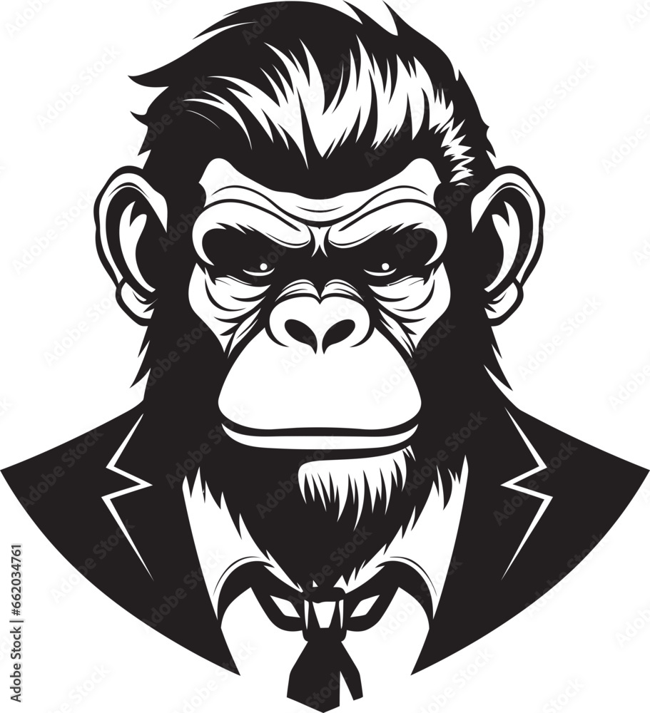 Elegant Black Vector Chimpanzee Icon A Majestic Primate Portrait Monochromatic Mastery Black Chimpanzee Logo in Vector