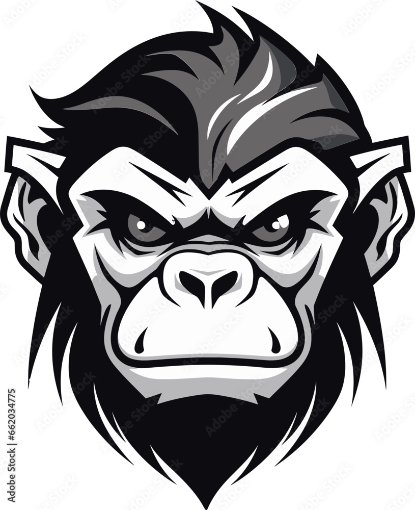 Charming Wildlife Majesty Black Chimpanzee Emblem Sculpted Beauty in Monochrome Black Vector Ape