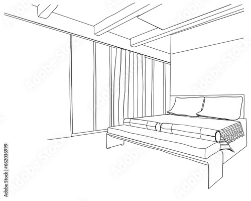 Bedroom modern interior sketch. Interior