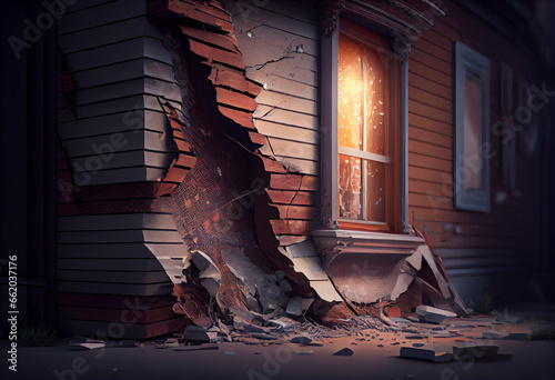 The earthquake damaged the wall of the house. High quality illustration