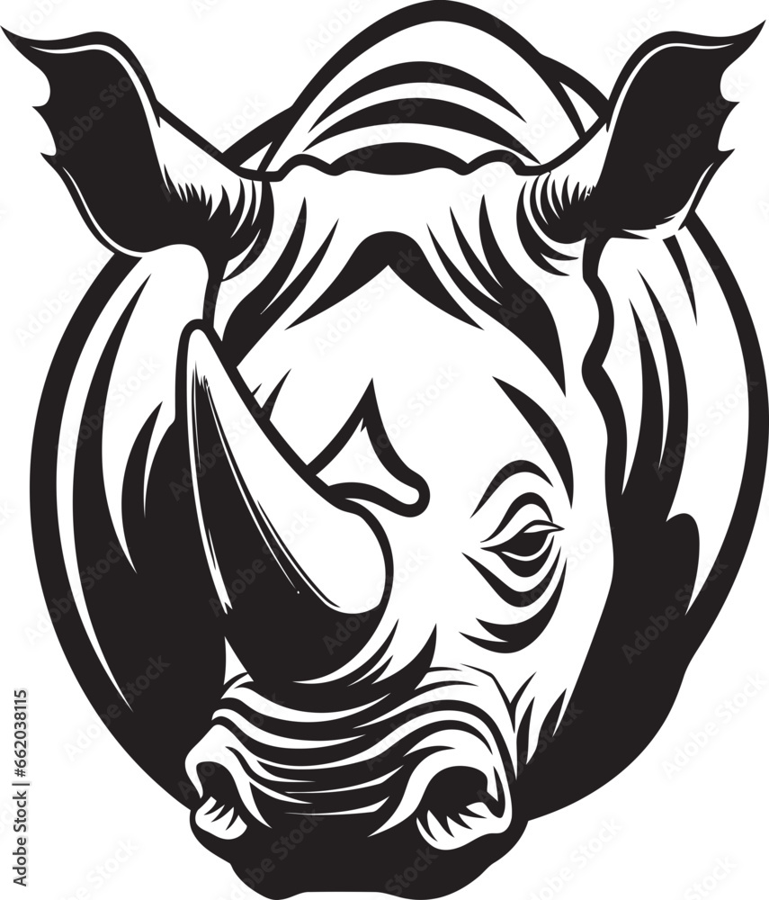 Elegant Horns Rhino Symbol in Monochrome Majesty Nocturnal Nature Black Emblem in Noirs Regal Elegance