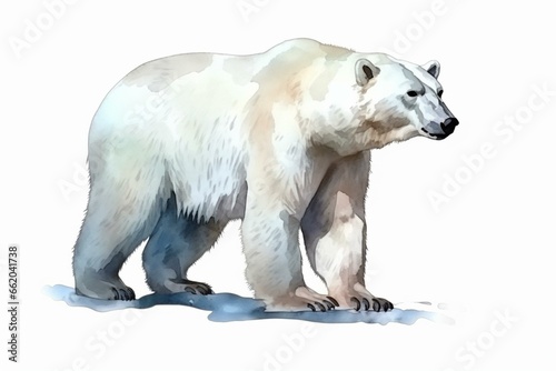Polar bear painted in watercolors  isolated on white background. Generative AI