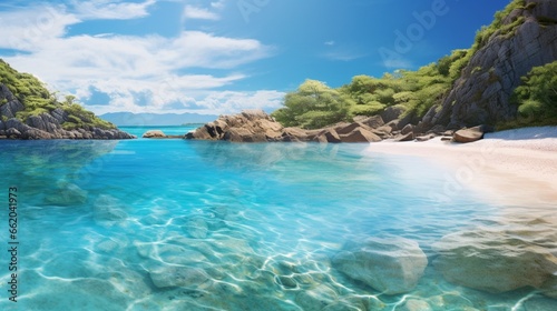 A secluded beach with crystal-clear waters
