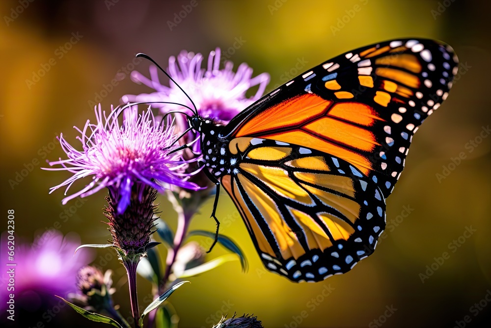 a monarch butterfly is sitting on a purple flower Generative AI a monarch butterfly is sitting on a purple flower Generative AI