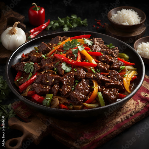 Mongolian Beef with Sautéed Onions and Bell Peppers - A Flavorful Stir-Fry