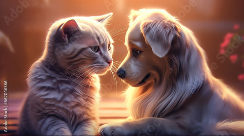 Funny Interaction Between Red Cat and Shaggy Dog, Adorable Pet Duo © Nick Alias