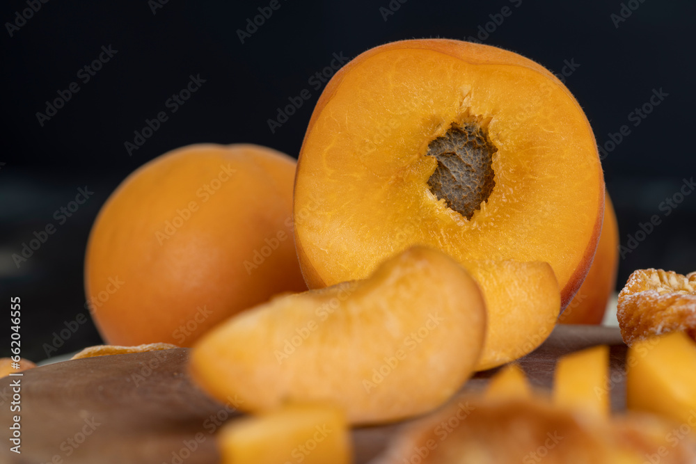 fresh juicy peach on the table, close up
