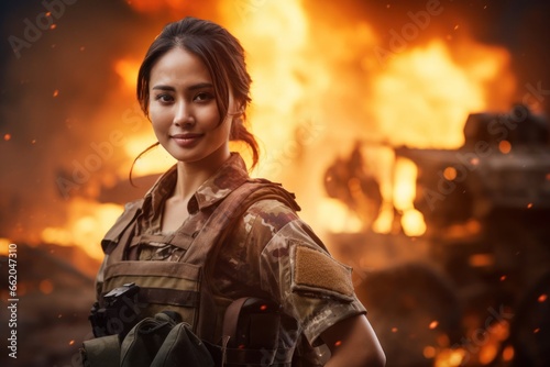 Asian Female Soldier Employee Professional Setting Generative AI
