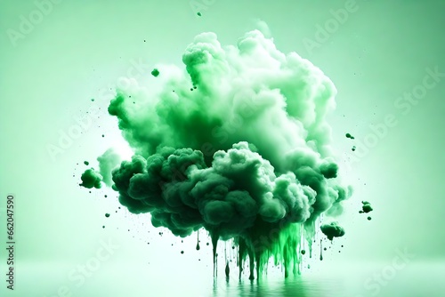 Green paint splash explosion smoke cloud isolated on white background 