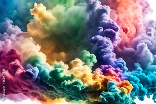 Colorful rainbow paint color smoke cloud explosion isolated on white background 