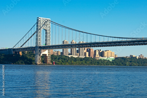 George Washington Bridge with reflection in the Hudson River viewed from Ross Dock picnic area, Fort Lee, NJ -27