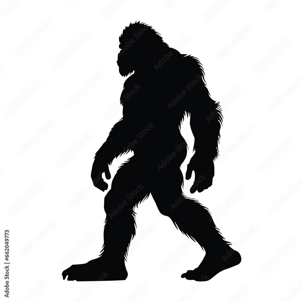 Fototapeta premium Bigfoot Silhouette on White Background
