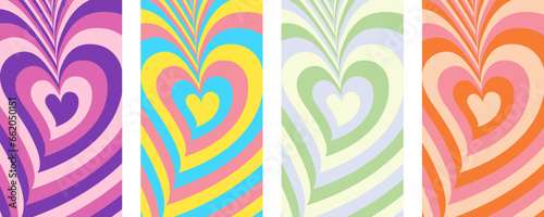 Set Of Cool Heart Geometric Abstract Backgrounds. Lovely Vibes Posters Design photo