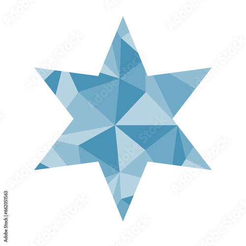 Simple six pointed blue star with abstract triangle pattern inside, vector