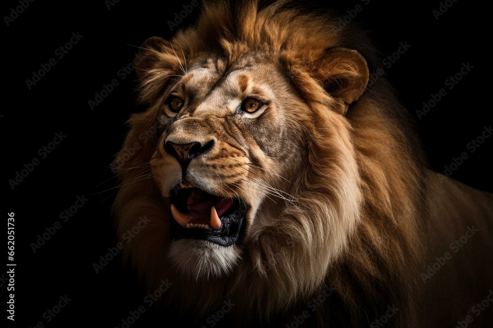 Furious lion against a brown backdrop. Generative AI
