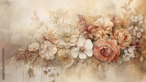 a watercolor composition with a vintage touch, blending sepia tones with pastel accents.