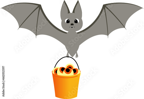 Halloween, flat vector artwork set, bat, moon, bat sets, bucket with eyes, pumpkins. EPS10