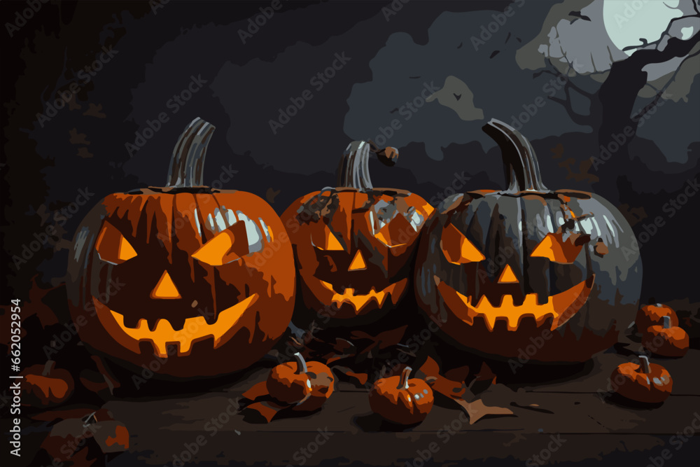 Halloween. Halloween vector image of a pumpkin. Spooky castle background EPS10