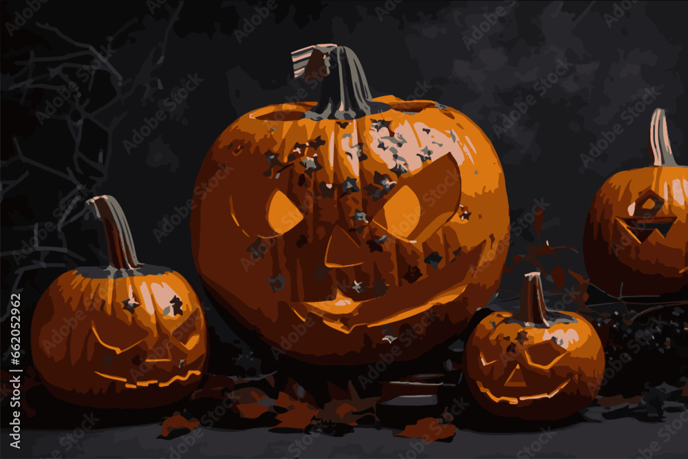 Halloween. Halloween vector image of a pumpkin. Spooky castle background EPS10