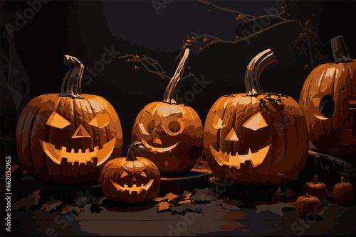 Halloween. Halloween vector image of a pumpkin. Spooky castle background EPS10