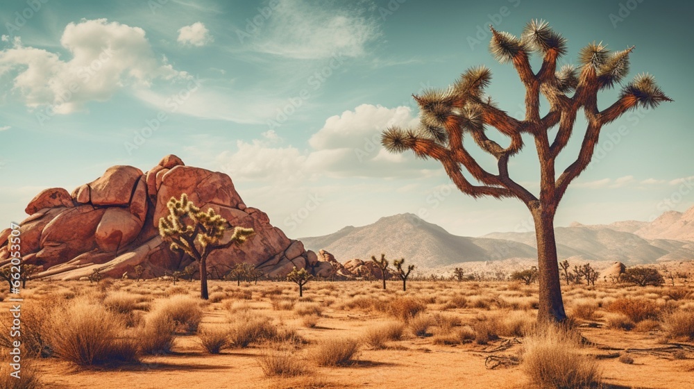 Desert landscape featuring a standalone Joshua tree