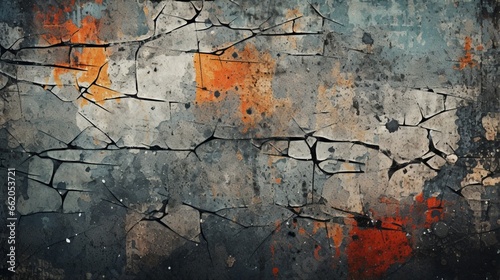 Design a distressed and gritty abstract background with cracked pavement and graffiti tags.