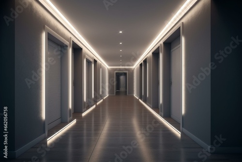3D rendering of a hallway with illumination. Generative AI © Amira