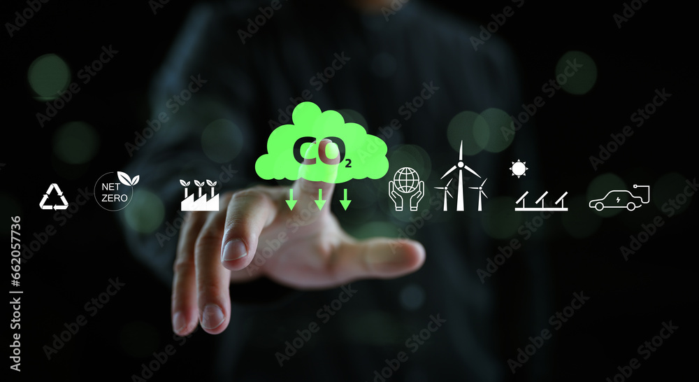 concept of Reduce greenhouse gas emission for climate change and sustainable, save earth, educe global warming, Save energy, use renewable energy, protect the environment.. - obrazy, fototapety, plakaty 