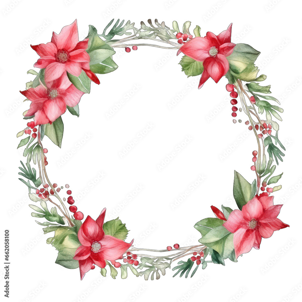 Pointsetta christmas wreath with holly berries, transparent background Pointsetta christmas wreath with holly berries, transparent background