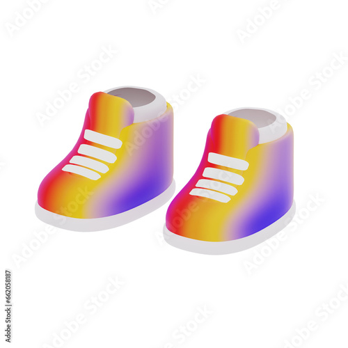 Pair of colorful 3D Rainbow shoes with white laces. LGBT colors. Orthographic view (ID: 662058187)