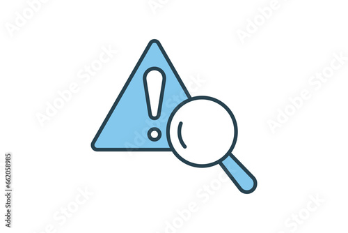 Problem identification icon. magnifying glass with exclamation mark. icon related to warning, notification. Flat line icon style. Simple vector design editable