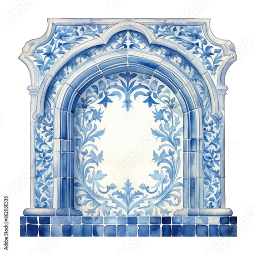 Blue tile arch - traditional Portugal azulejo - glazed blue tile design. Isolated on white background, transparent photo