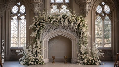 A heartfelt exchange of vows between the bride and groom, framed by a beautifully decorated altar